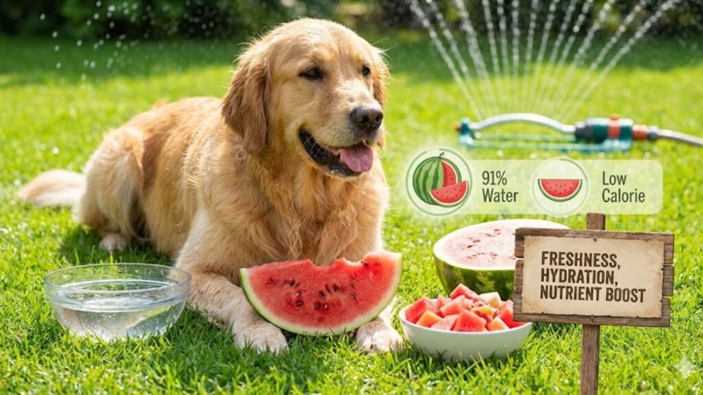 Dog eating watermelon